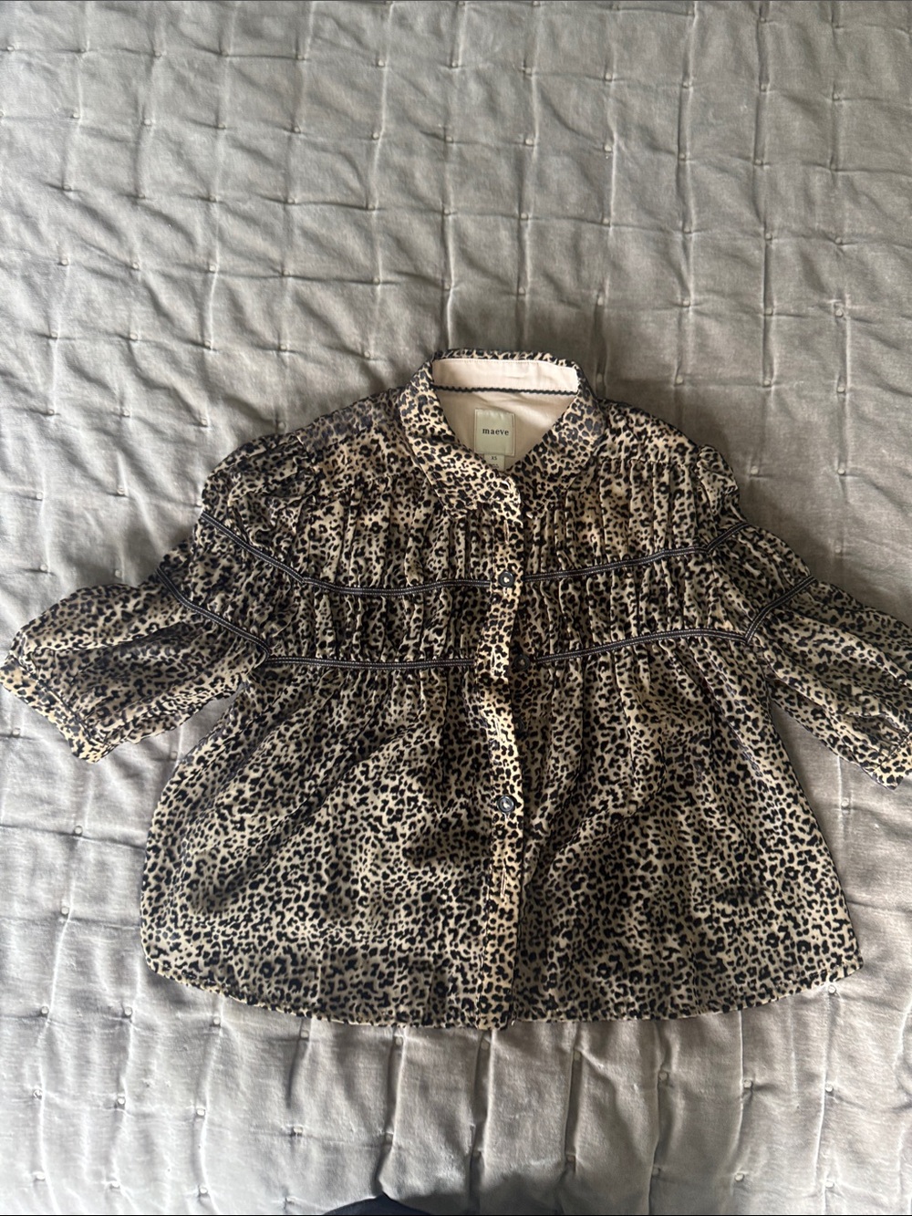 Maeve Anthropologie Leopard-Print Ruffle Button-Front Top - Beige & Black